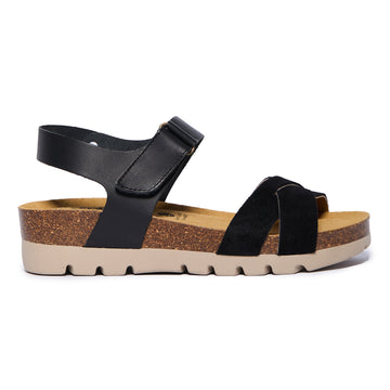 Plakton Platform Wedge Sandal – Camellia Black Suede Black Leather